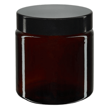 Glastiegel braun mit schwarzem Bakelit Deckel, 120ml